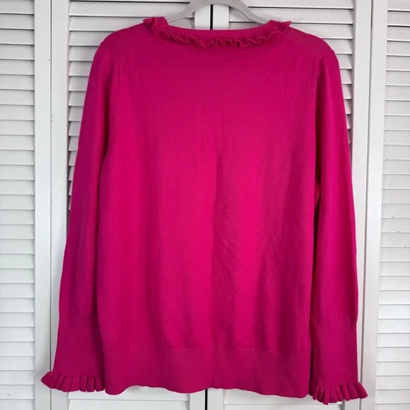 Boden Bernadette Wool Cotton Blend Ruffle Trim Crew Neck Sweater Fuchsia Pink 16 - Picture 6 of 9